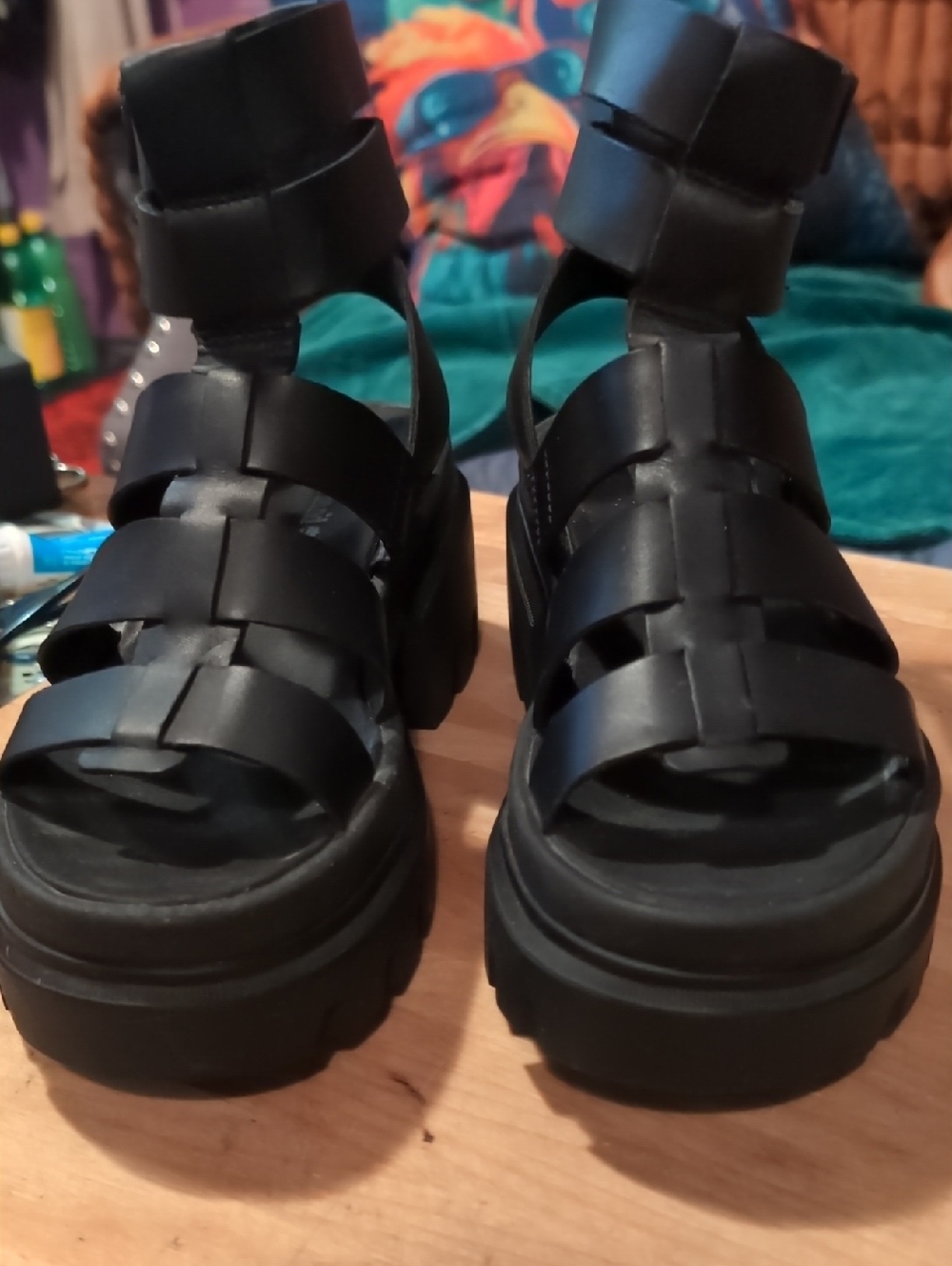 Timberland Black Platform Strappy Gladiator Sandals